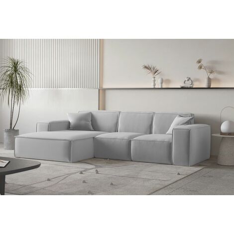 Ecksofa Designersofa CELES PREMIUM Stoff Opera Velvet Hellgrau Ottomane Links