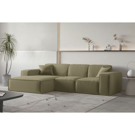 Ecksofa Designersofa CELES PREMIUM Stoff Opera Velvet Olivgrün Ottomane Links
