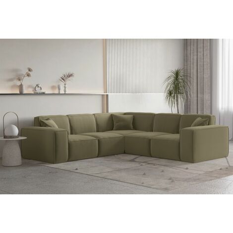 Ecksofa Designersofa CELES PREMIUM Stoff Opera Velvet Olivgrün Seite Universal