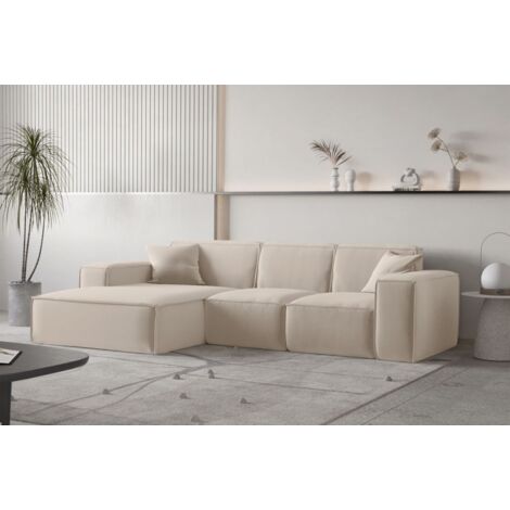 Ecksofa Designersofa CELES PREMIUM Stoff Opera Velvet Sand Ottomane Links