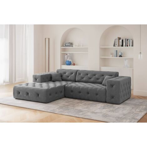 Ecksofa Designersofa CHANTAL in Stoff Moly Anthrazit Ottomane Links