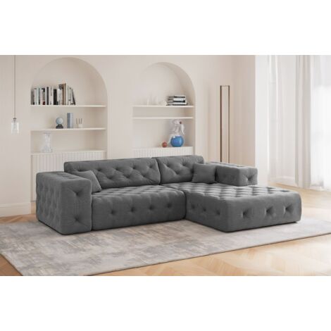 Ecksofa Designersofa CHANTAL in Stoff Moly Anthrazit Ottomane Rechts