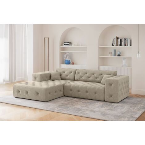 Ecksofa Designersofa CHANTAL in Stoff Moly Beige Ottomane Links