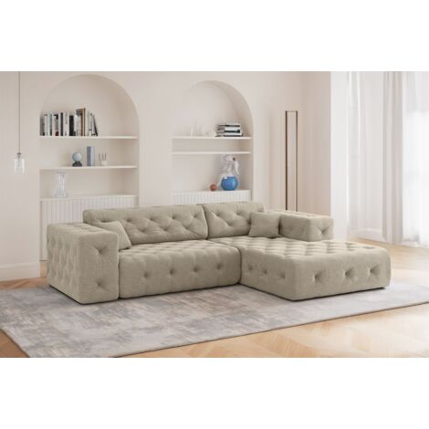 Ecksofa Designersofa CHANTAL in Stoff Moly Beige Ottomane Rechts