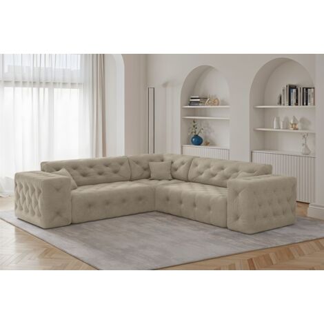 Ecksofa Designersofa CHANTAL in Stoff Moly Beige Seite Universal