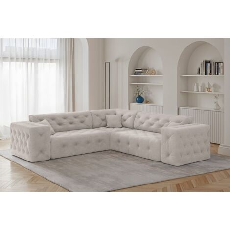Ecksofa Designersofa CHANTAL in Stoff Moly Creme Seite Universal