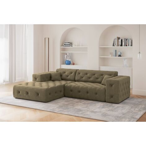 Ecksofa Designersofa CHANTAL in Stoff Moly Grün Ottomane Links