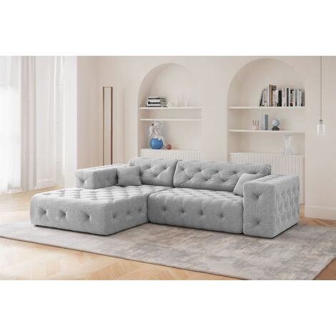 Ecksofa Designersofa CHANTAL in Stoff Moly Hellgrau Ottomane Links