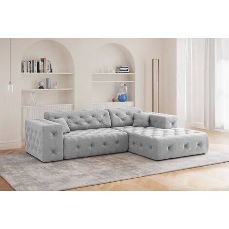Ecksofa Designersofa CHANTAL in Stoff Moly Hellgrau Ottomane Rechts