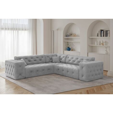Ecksofa Designersofa CHANTAL in Stoff Moly Hellgrau Seite Universal