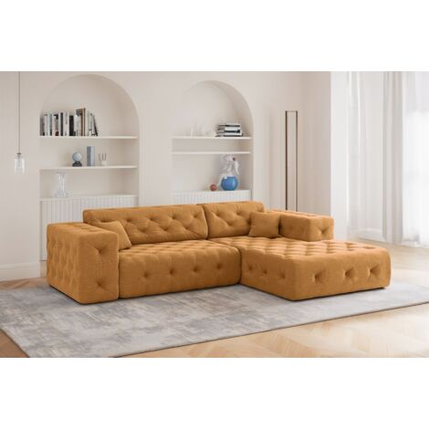 Ecksofa Designersofa CHANTAL in Stoff Moly Orange Ottomane Rechts