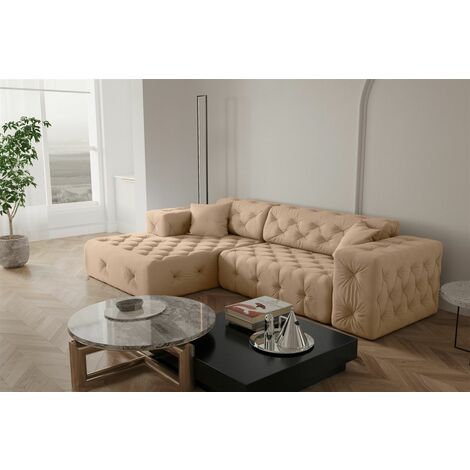 Ecksofa Designersofa CHANTAL in Stoff Opera Velvet Beige Ottomane Links