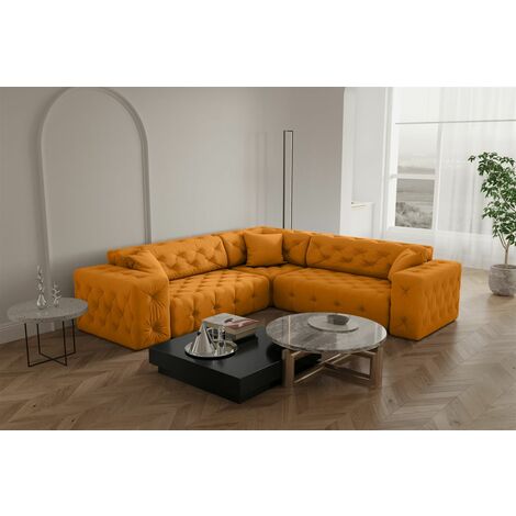 Ecksofa Designersofa CHANTAL in Stoff Opera Velvet Gelb Seite Universal