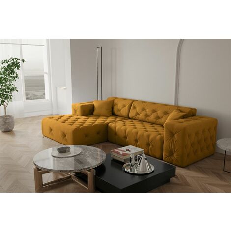 Ecksofa Designersofa CHANTAL in Stoff Opera Velvet Gelbgold Ottomane Links