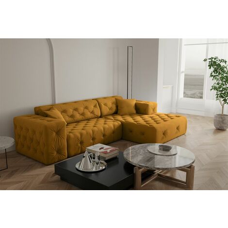 Ecksofa Designersofa CHANTAL in Stoff Opera Velvet Gelbgold Ottomane Rechts