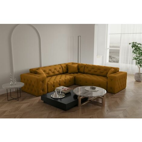Ecksofa Designersofa CHANTAL in Stoff Opera Velvet Gelbgold Seite Universal