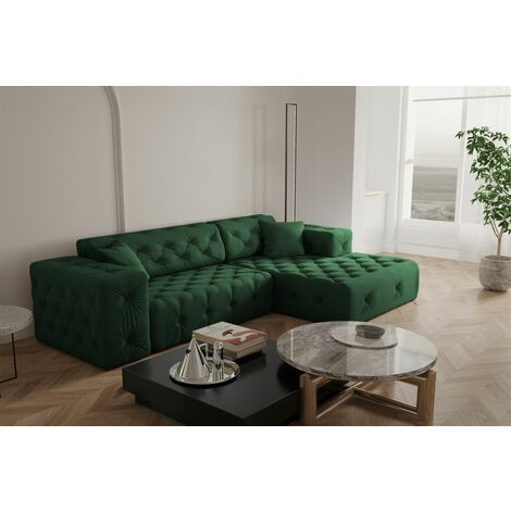Ecksofa Designersofa CHANTAL in Stoff Opera Velvet Grün Ottomane Rechts