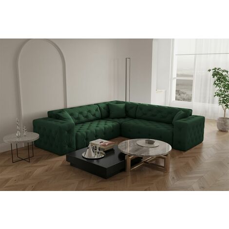 Ecksofa Designersofa CHANTAL in Stoff Opera Velvet Grün Seite Universal
