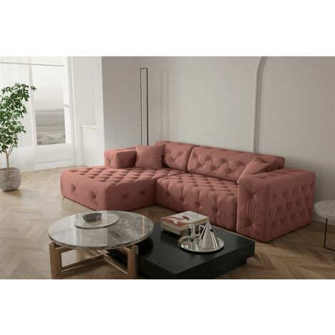 Ecksofa Designersofa CHANTAL in Stoff Opera Velvet Koralle Ottomane Links