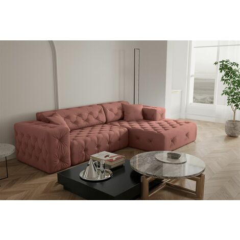 Ecksofa Designersofa CHANTAL in Stoff Opera Velvet Koralle Ottomane Rechts