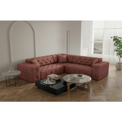 Ecksofa Designersofa CHANTAL in Stoff Opera Velvet Koralle Seite Universal