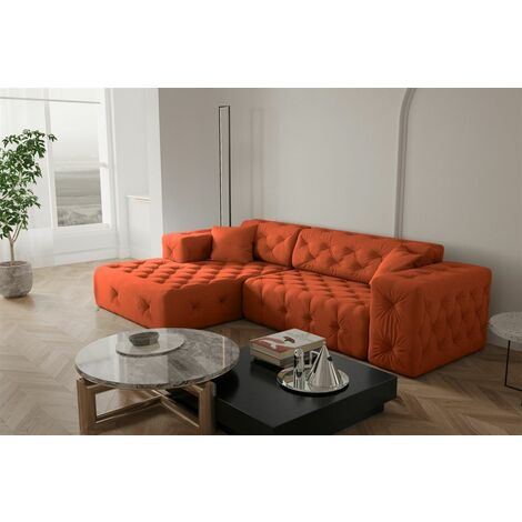 Ecksofa Designersofa CHANTAL in Stoff Opera Velvet Orange Ottomane Links