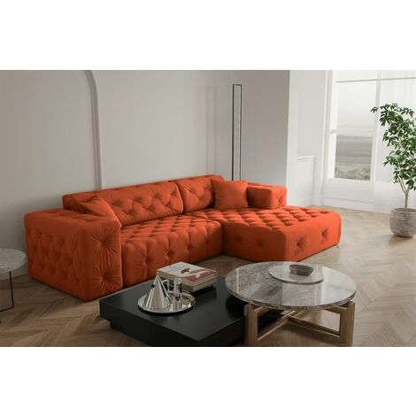 Ecksofa Designersofa CHANTAL in Stoff Opera Velvet Orange Ottomane Rechts