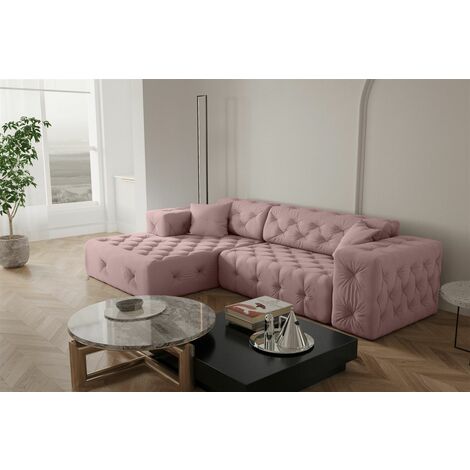 Ecksofa Designersofa CHANTAL in Stoff Opera Velvet Pink Ottomane Links