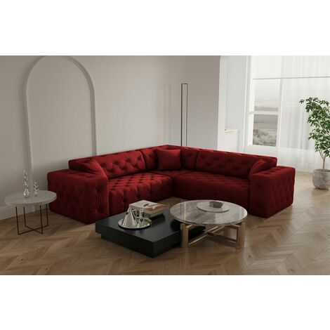 Ecksofa Designersofa CHANTAL in Stoff Opera Velvet Rubinrot Seite Universal