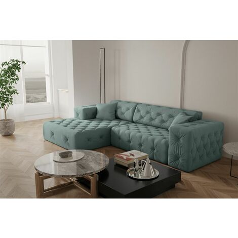 Ecksofa Designersofa CHANTAL in Stoff Opera Velvet Saphir Ottomane Links