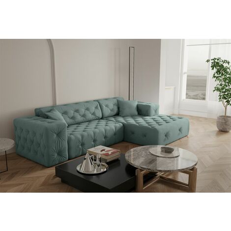 Ecksofa Designersofa CHANTAL in Stoff Opera Velvet Saphir Ottomane Rechts