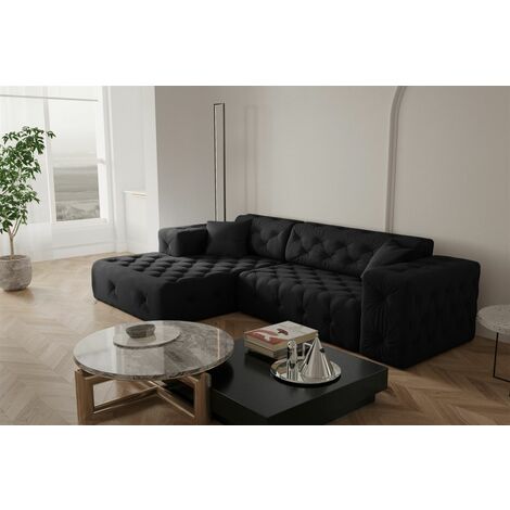 Ecksofa Designersofa CHANTAL in Stoff Opera Velvet Schwarz Ottomane Links