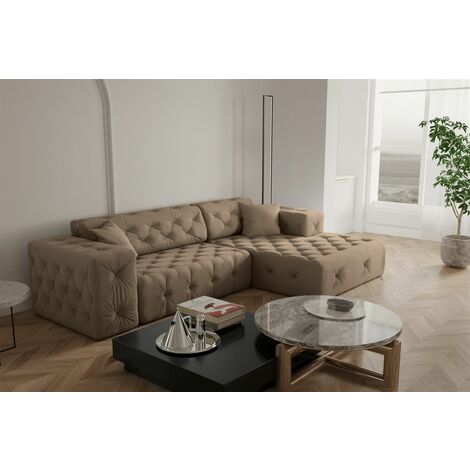 Ecksofa Designersofa CHANTAL in Stoff Opera Velvet Taupe Ottomane Rechts