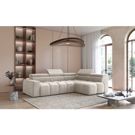 Ecksofa Designersofa DARCY in Stoff Salvador Beige Ottomane Rechts