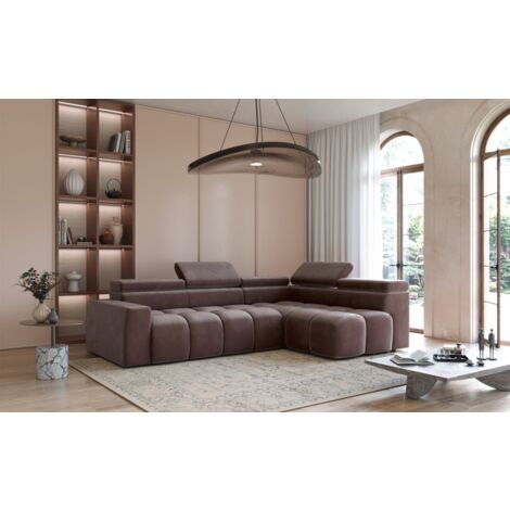 Ecksofa Designersofa DARCY in Stoff Salvador Braun Ottomane Rechts