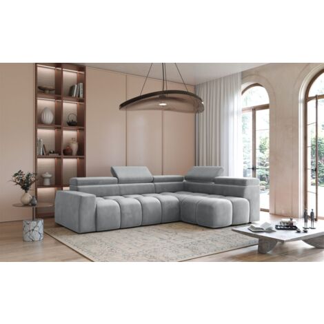 Ecksofa Designersofa DARCY in Stoff Salvador Hellgrau Ottomane Rechts