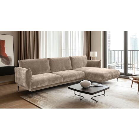 Ecksofa Designersofa MADISON in Stoff Dress Me Beige Ottomane Rechts