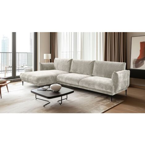 Ecksofa Designersofa MADISON in Stoff Dress Me Creme Ottomane Links
