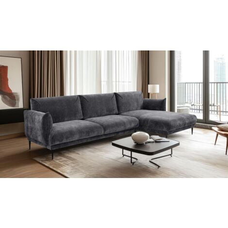 Ecksofa Designersofa MADISON in Stoff Dress Me Grau Ottomane Rechts