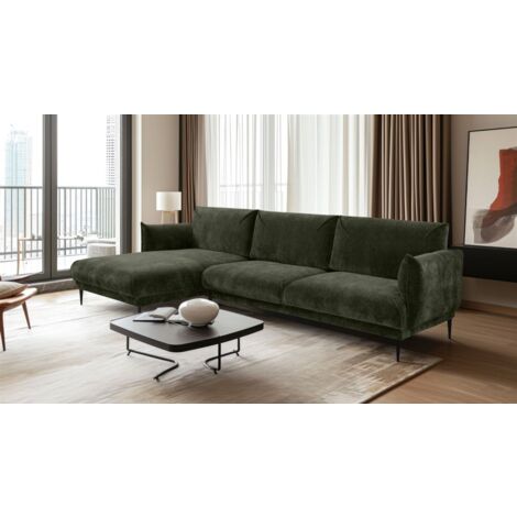 Ecksofa Designersofa MADISON in Stoff Dress Me Grün Ottomane Links
