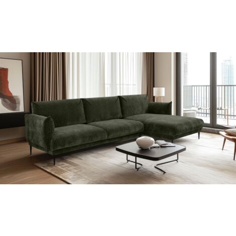 Ecksofa Designersofa MADISON in Stoff Dress Me Grün Ottomane Rechts