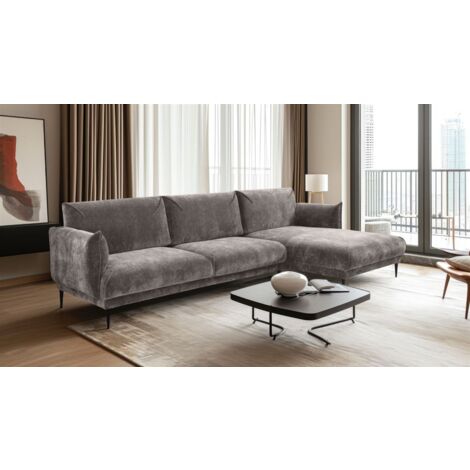 Ecksofa Designersofa MADISON in Stoff Dress Me Hellgrau Ottomane Rechts