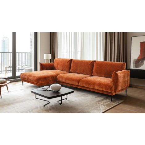 Ecksofa Designersofa MADISON in Stoff Dress Me Kupfer Ottomane Links