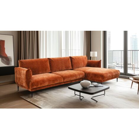 Ecksofa Designersofa MADISON in Stoff Dress Me Kupfer Ottomane Rechts