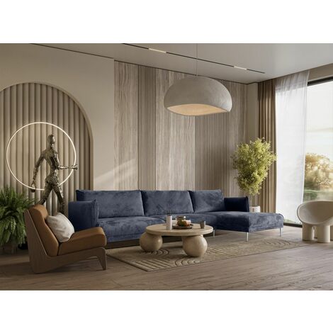 Ecksofa Designersofa MADISON Stoff Tender Way Blau Ottomane Rechts