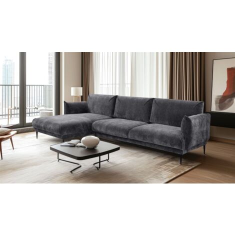 Ecksofa Designersofa MADISON XL in Stoff Dress Me Grau Ottomane Links