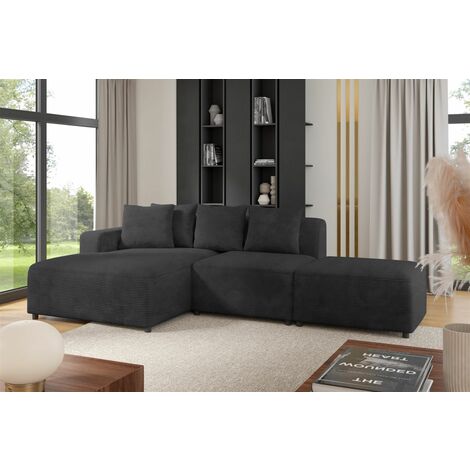 Ecksofa Designersofa MEGAN XS inkl. Hocker Stoff Poso Anthrazit Ottomane Links