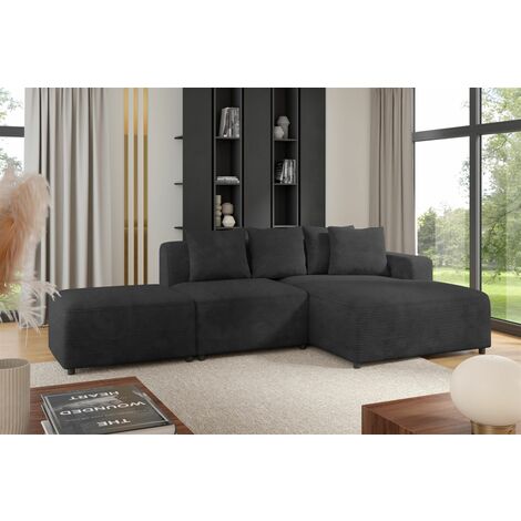 Ecksofa Designersofa MEGAN XS inkl. Hocker Stoff Poso Anthrazit Ottomane Rechts