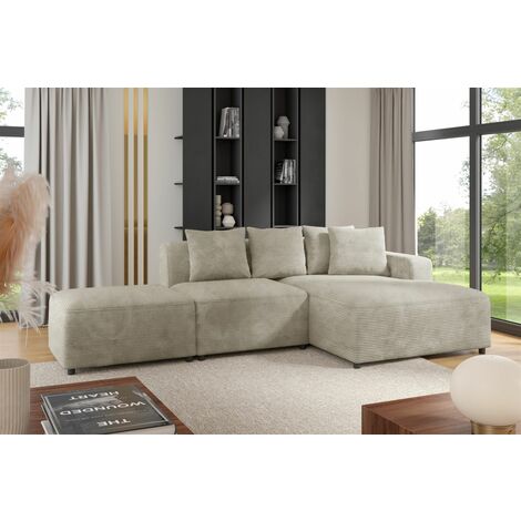 Ecksofa Designersofa MEGAN XS inkl. Hocker Stoff Poso Beige Ottomane Rechts