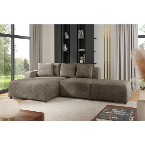 Ecksofa Designersofa MEGAN XS inkl. Hocker Stoff Poso Cappuccino Ottomane Links
